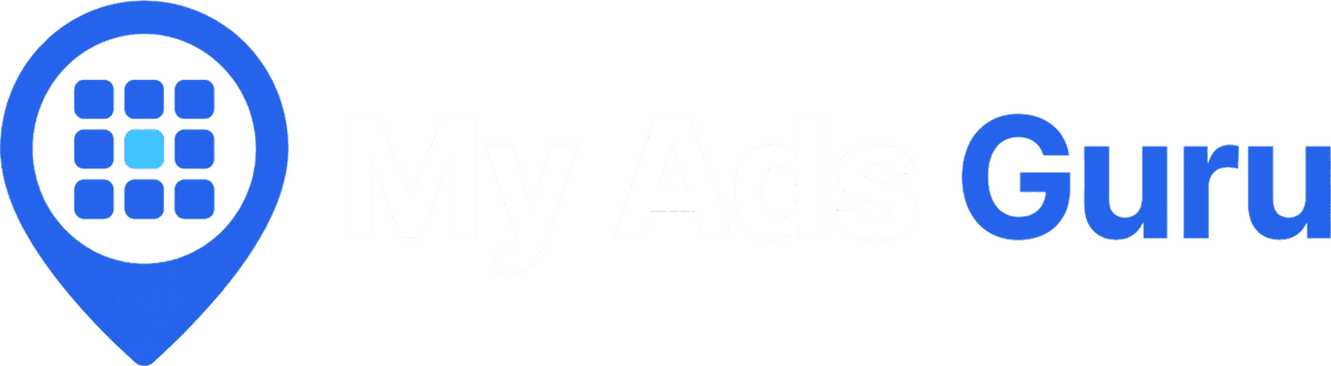 My Ads Guru — Logo lockup for dark backgrounds
