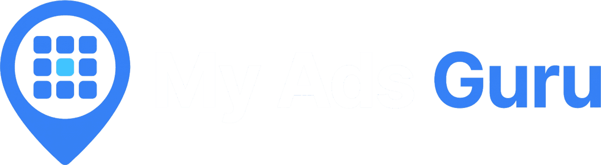 My Ads Guru — Logo lockup for dark backgrounds