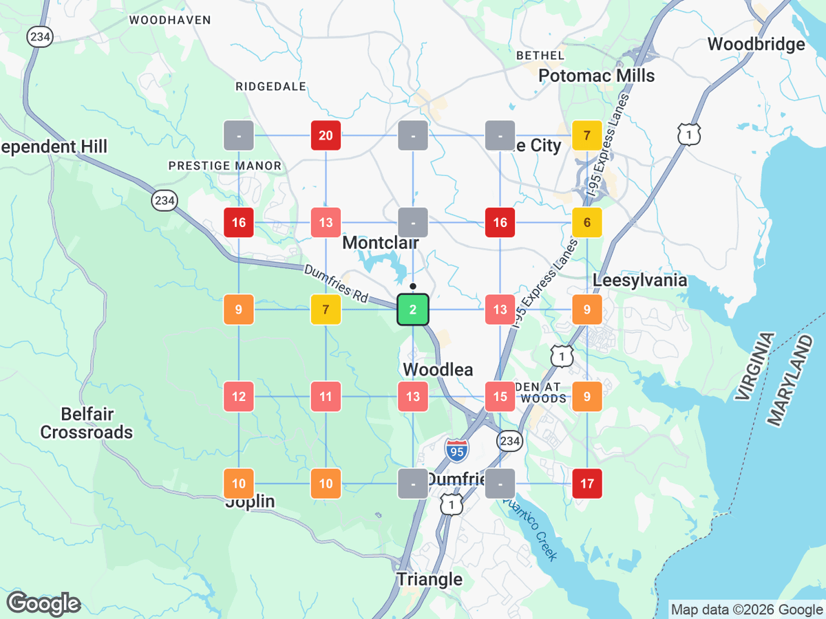 GeoGrid scan showing color-coded rank markers overlaid on a Google Maps view